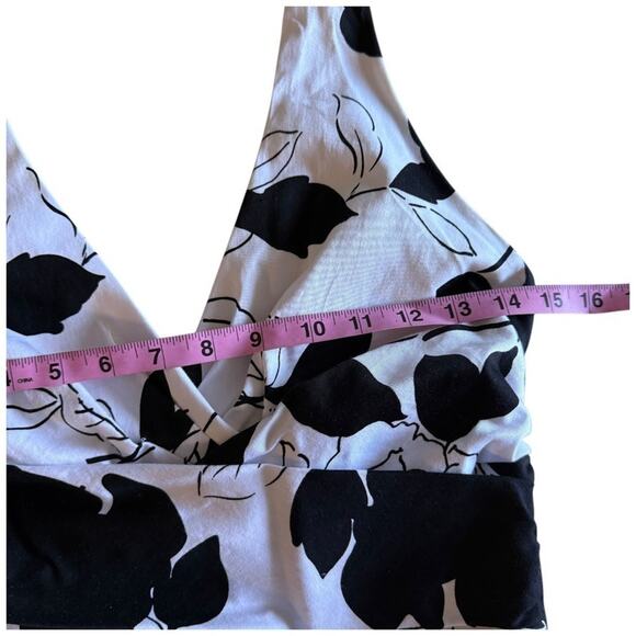 White House Black Market White Black Floral Cotton Halter Cocktail Dress Size 0 - Picture 6 of 8